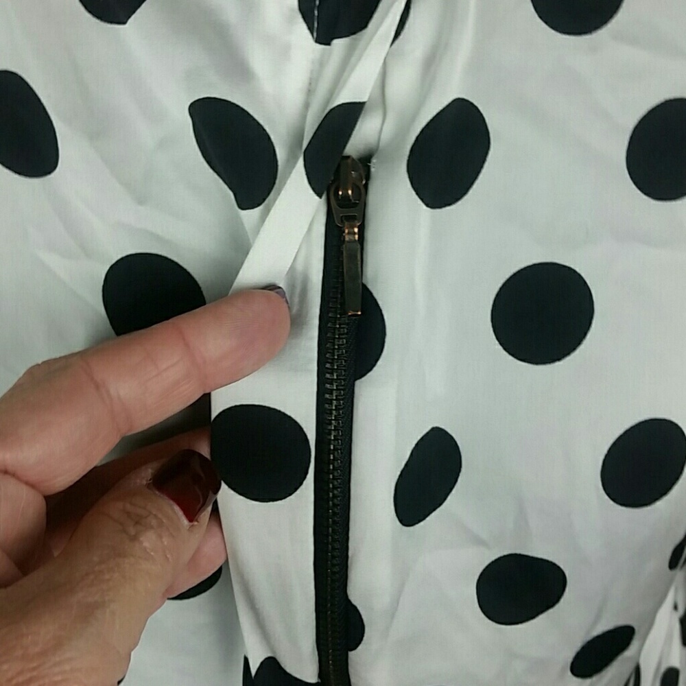ZARA BASIC l Zipper Polka Dot Silky Blouse LargeB5 - Picture 2 of 7